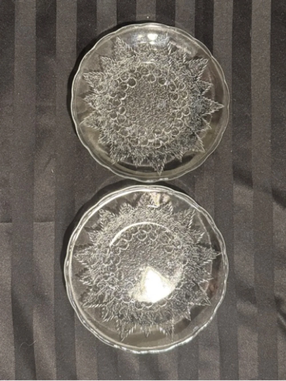 Two Pressed Clear Glass Plates with Floral Design